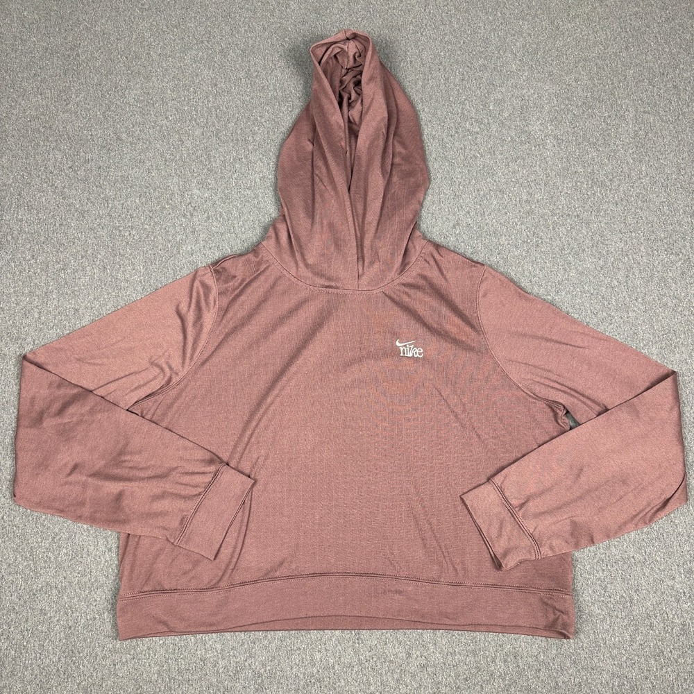 Nike Chill Knit Hoodie Womens Large Mauve Pink Good IQ0090-502 Crop Lightweight